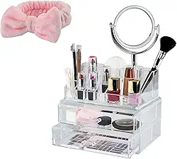 Organizador De Cosmético Porta Estojo De Acrilico Maquiagem 4 Gavetas Com Espelho Grande