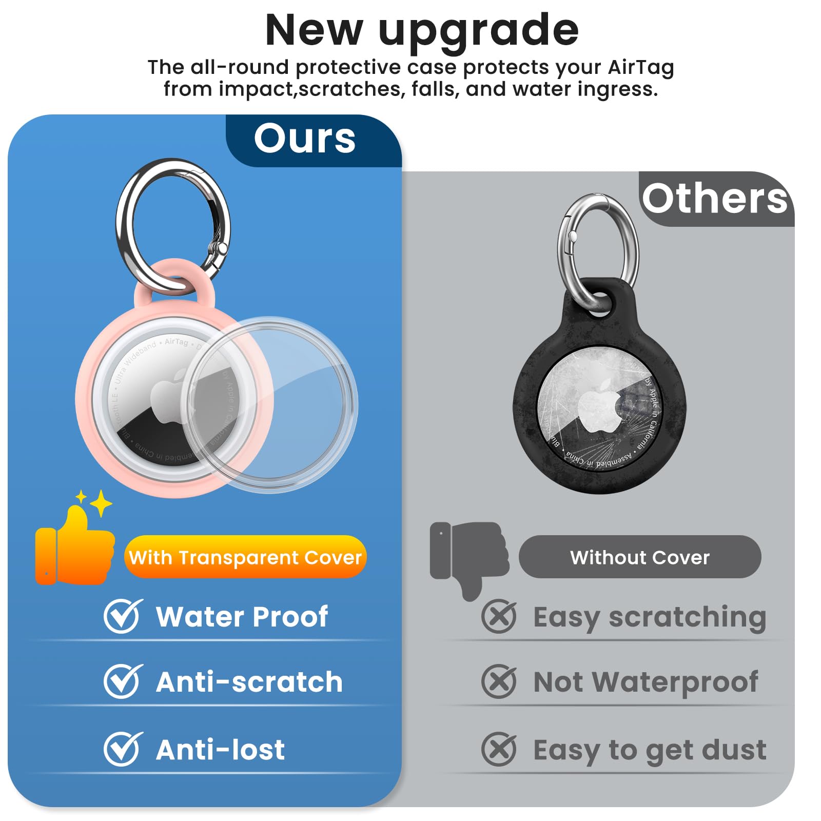AirTag Holder Waterproof Silicone Case with Keyring, 2026 Upgraded Protective AirTags TPU Case Tracker Cover for Keys, Bags, Luggage, Pet Collars,Scratch-Resistant for Apple Air Tags (Pink) — view 3