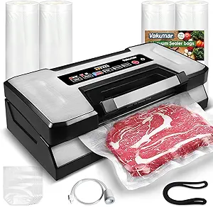 Vakumar Vacuum Sealer Machine, 90Kpa Food Vacuum Sealer Machine Preservation Dry/Moist/Liquid Modes & 2 pack 11''x60' Rolls for Food