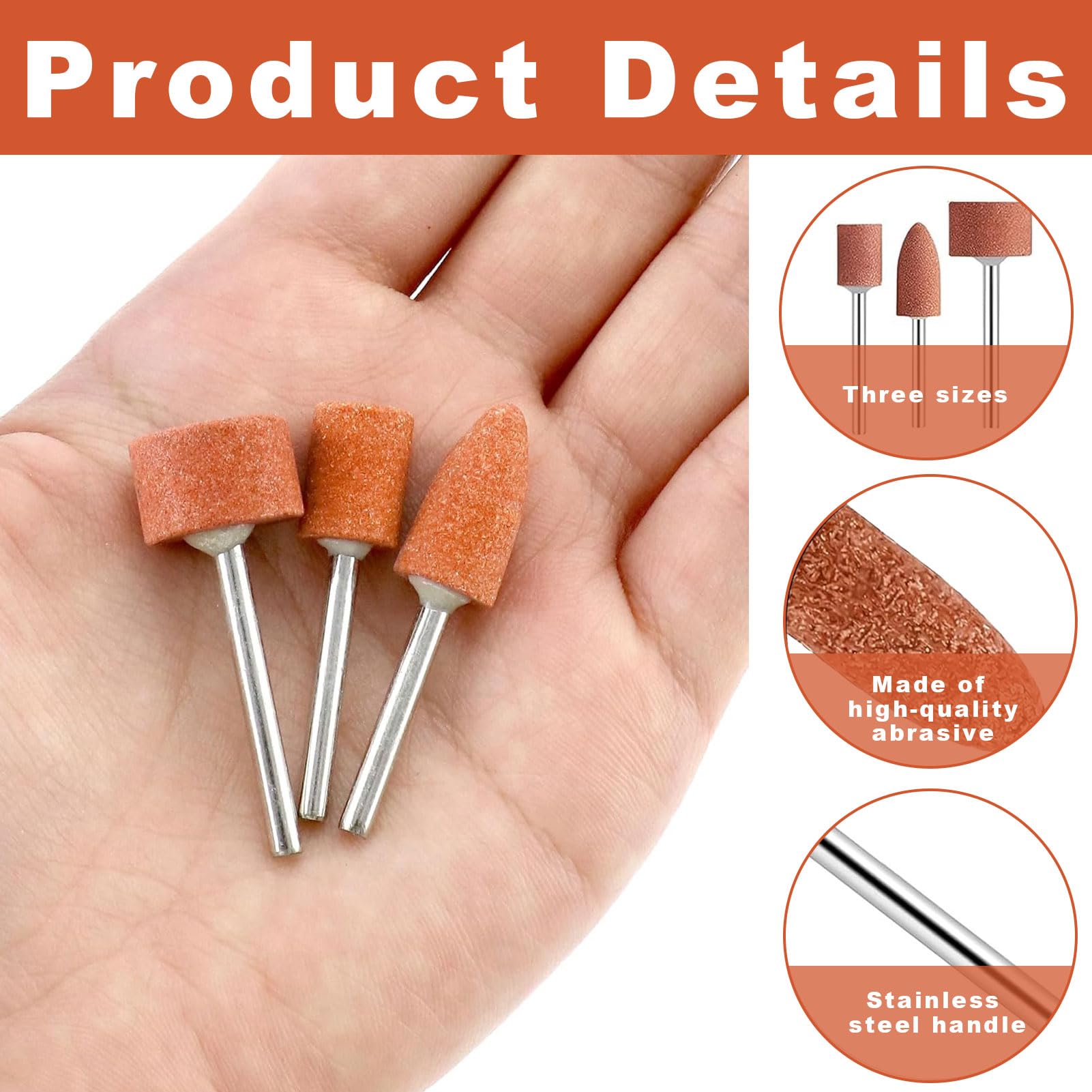 Set di 42 punte abrasive in corindone da 1/8 pollici, testa di lucidatura in pietra, testa di mola, per l'uso su pietre preziose, vetro, metallo e legno, per levigatura, lucidatura, sbavatura