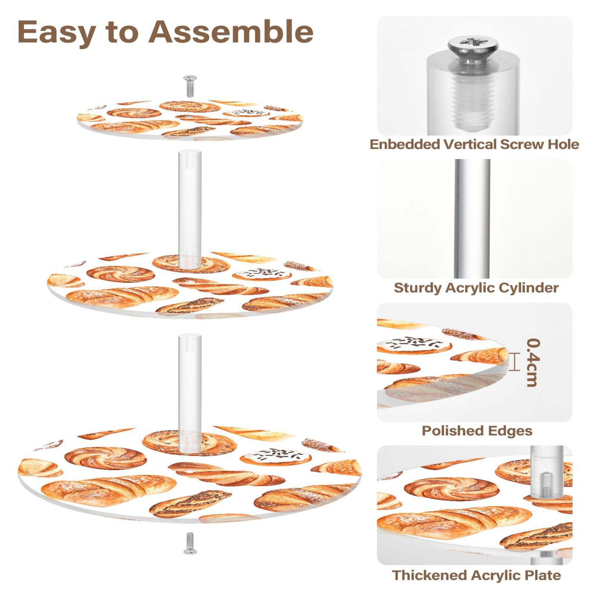 PYBUG Baked Bread 3 Tier Acrylic Cupcake Stands Tower,Dessert Table Display Set for Tea Party,Wedding,Birthday, Baby Shower