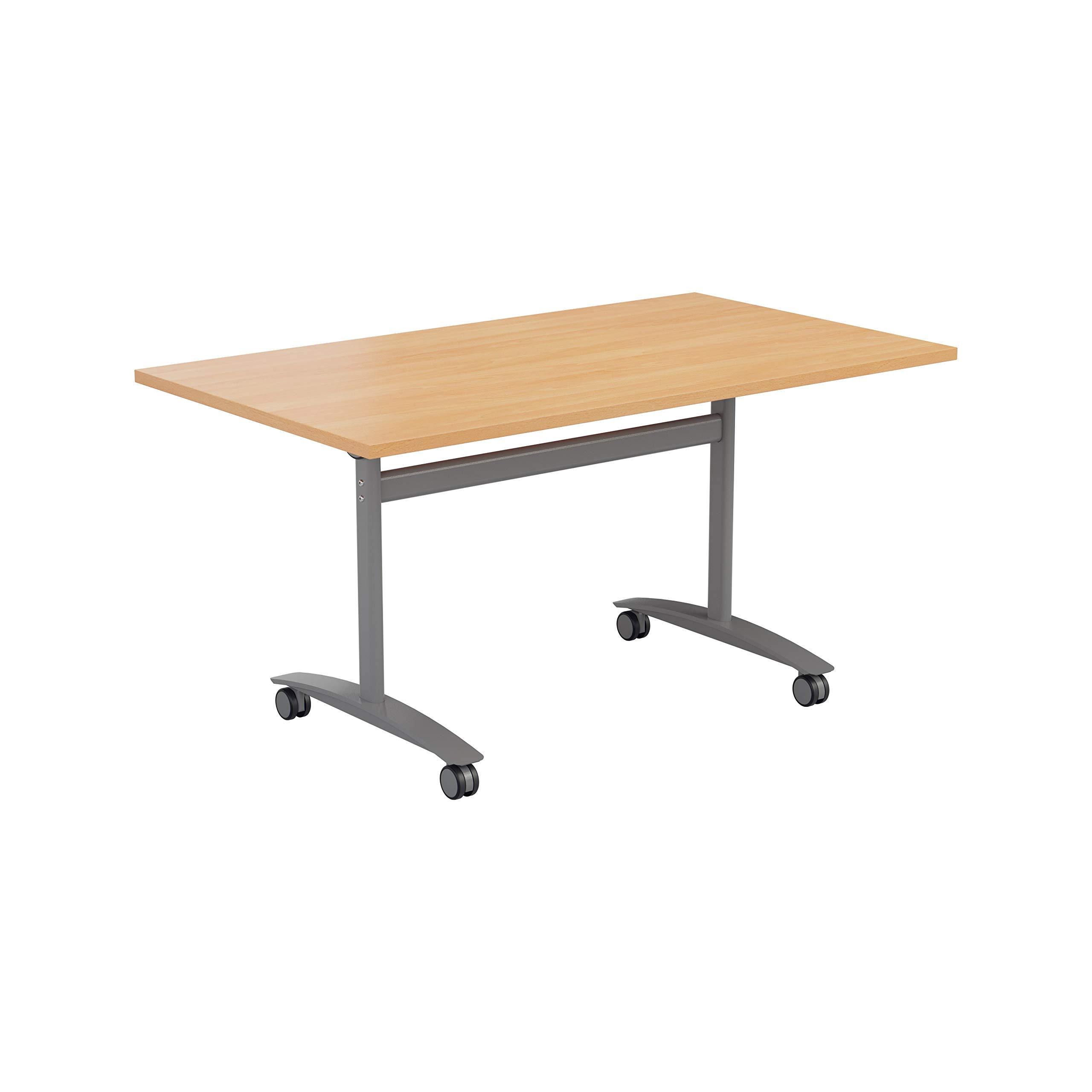 Office Hippo Office Table, Sturdy & Stylish Tilting Table Desk, Work Table For Home Office, Versatile Computer Table For Meeting Room or Boardroom, 5 Year Guarantee - Beech / Silver