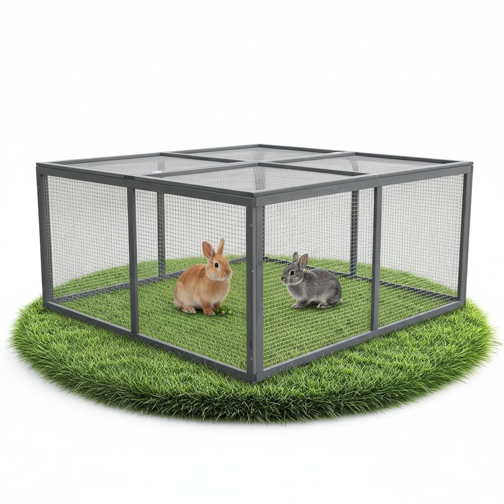 Mucola Freilaufgehege für Kleintiere 120 x 120 cm – Holz Freigehege mit aufklappbarem Deckel, Auslaufgehege Outdoor für Kaninchen, Meerschweinchen & Geflügel