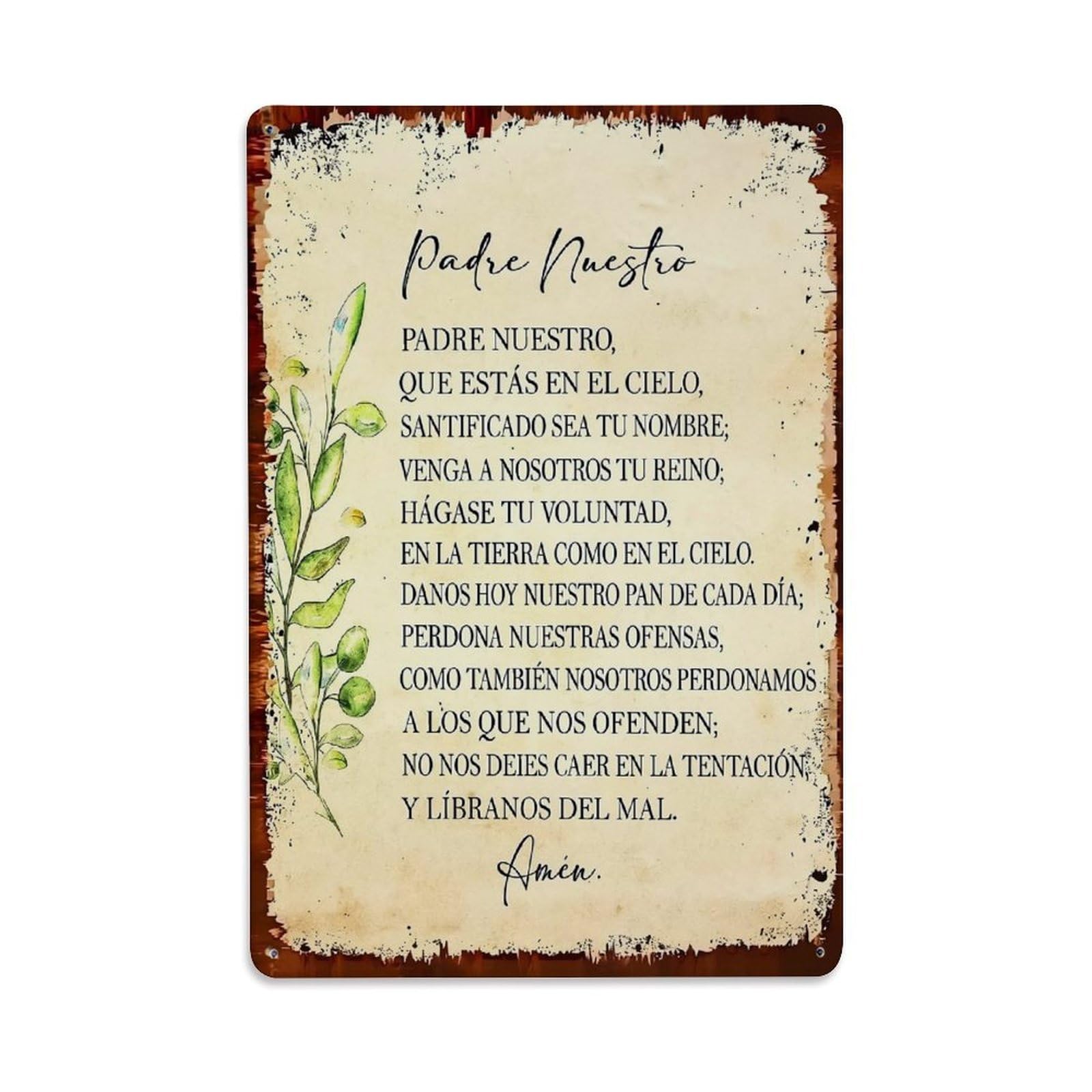 Jdfenggu Vintage Padre Nuestro Prayer Text Art Retro Metal Tin Sign, Decor Art Poster For Bar, Home, Man Cave, Kitchen, Laundry Room Gift 8X12inch
