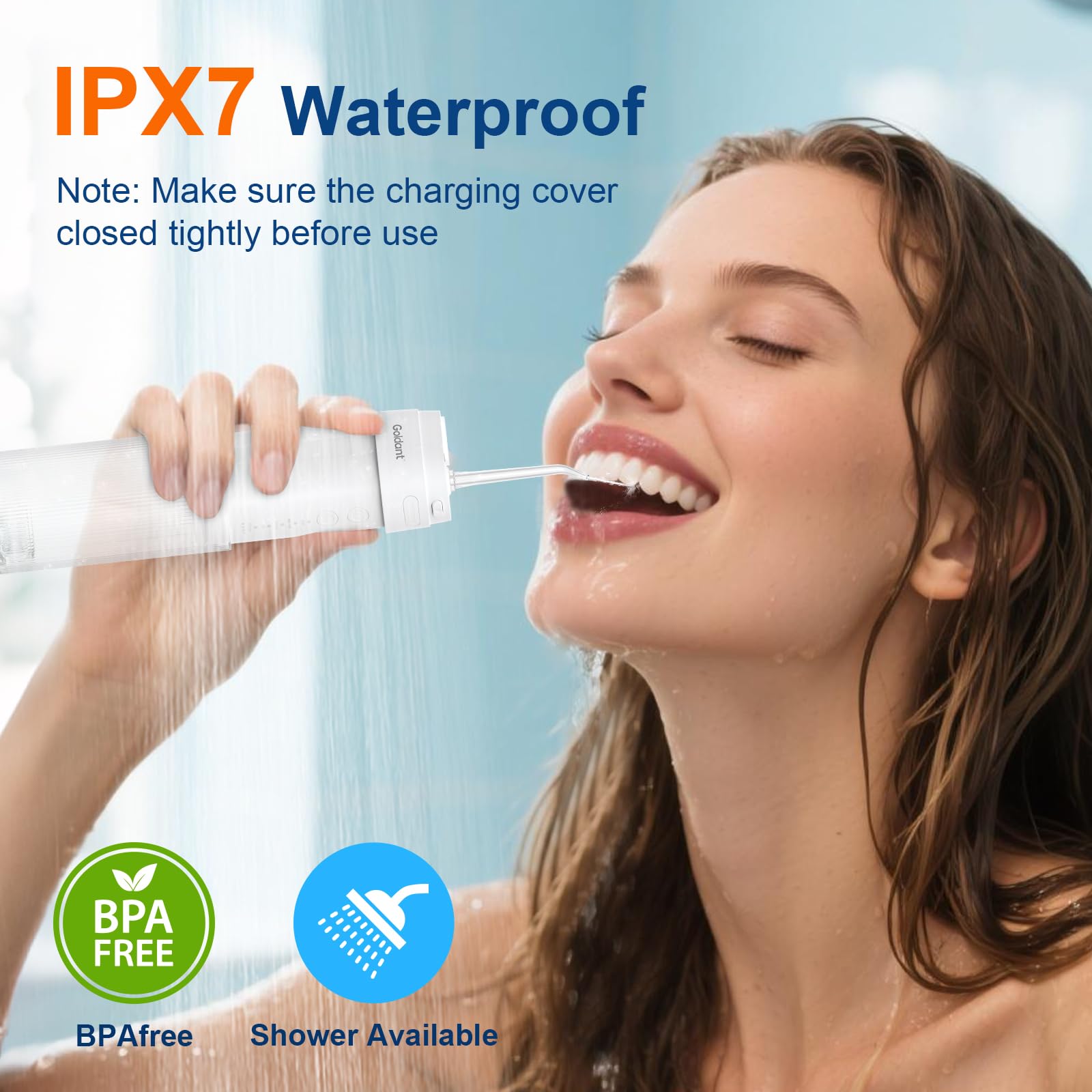 Irrigador bucal portátil para dientes con exquisita funda de viaje, mini irrigador oral recargable inalámbrico con tanque extraíble, IPX7 impermeable, 4 modos y 4 puntas de chorro para