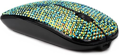 Miniatura 9 de Bling Crystal - Ratón inalámbrico con diamantes de imitación, 700 mAh recargable y silencioso, ultra delgado USB 2.4G, PC, portátil, mouse