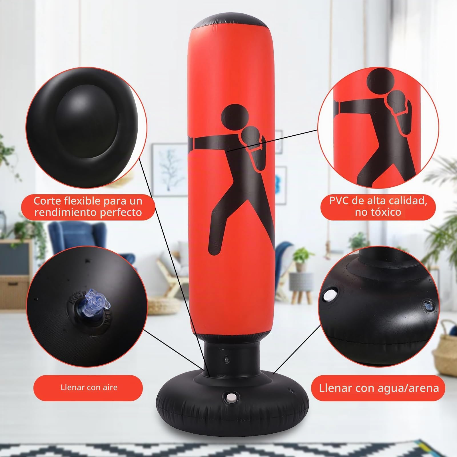 Saco de Boxeo Hinchable para Niños - 160 cm de Pie Con Bomba de Aire y Guantes para Karate, Kickboxing