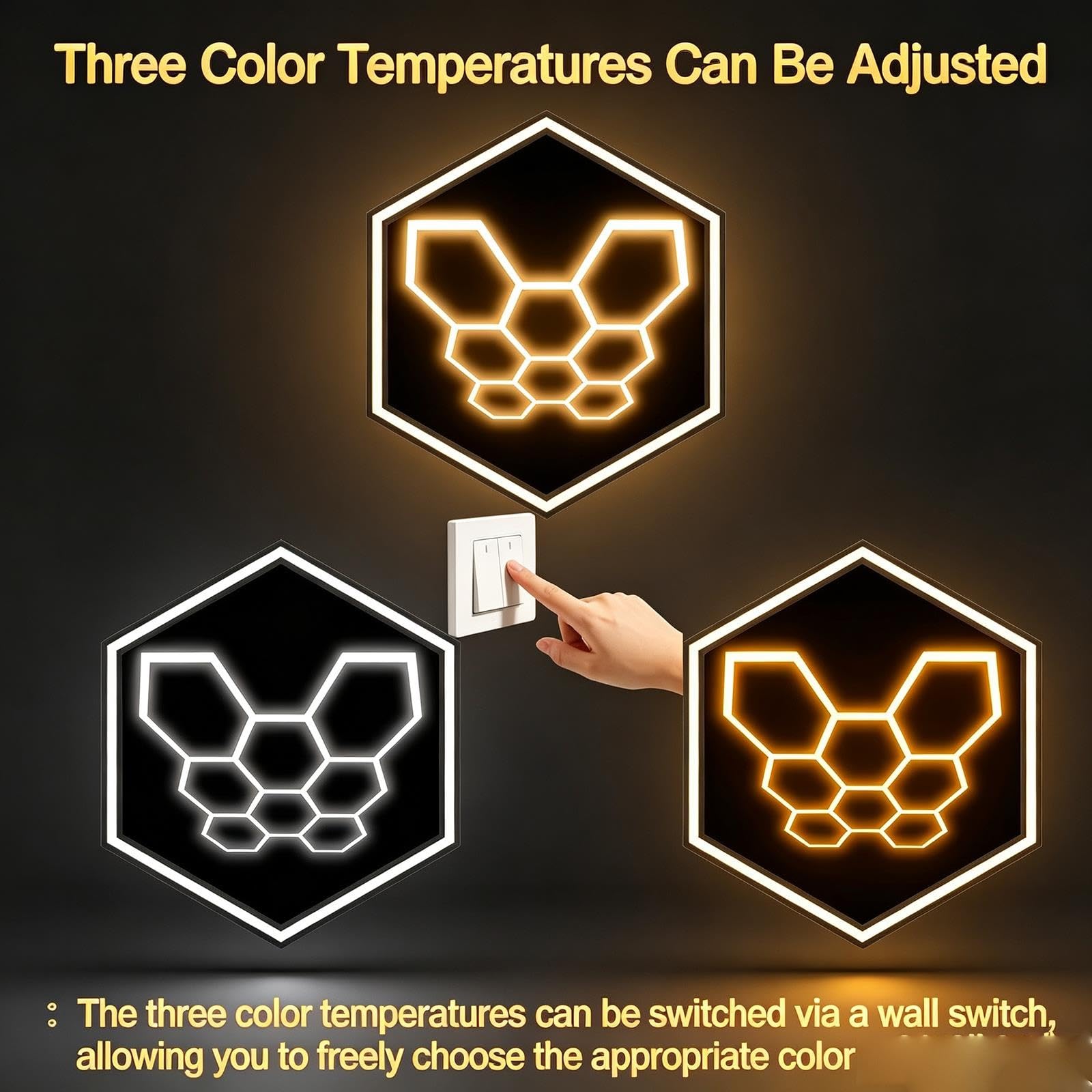 Éclairage De Garage À 8 LED Hexagonales (3000 K -6000 K) | Plafonnier D'éclairage LED Hexagonal, Changement De Couleur, For Atelier, Gymnase, Entrepôt