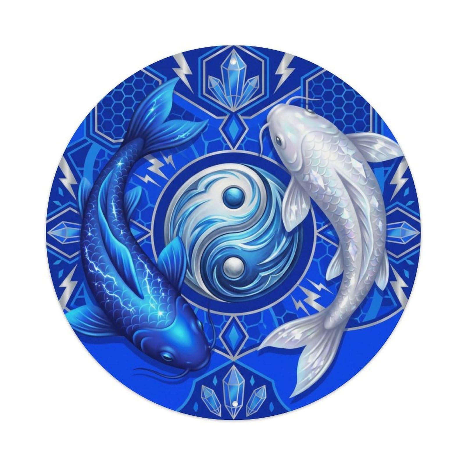 TaiChi Koi Fish Cobalt Blue Electric Bright Vivid Bold Metal sign