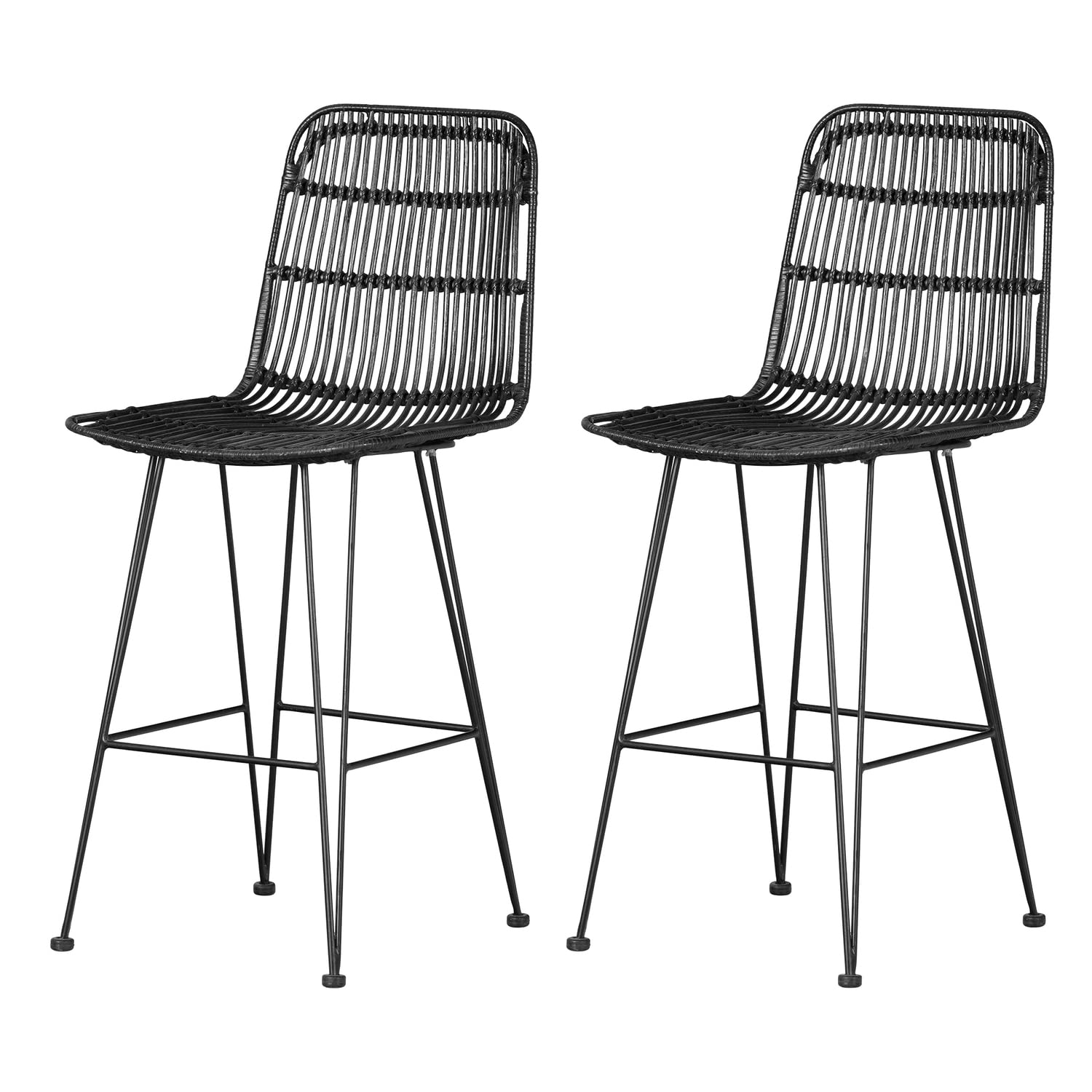 South Shore Balka Counter Stool, Set of 2, Standard, Black Rattan and Black