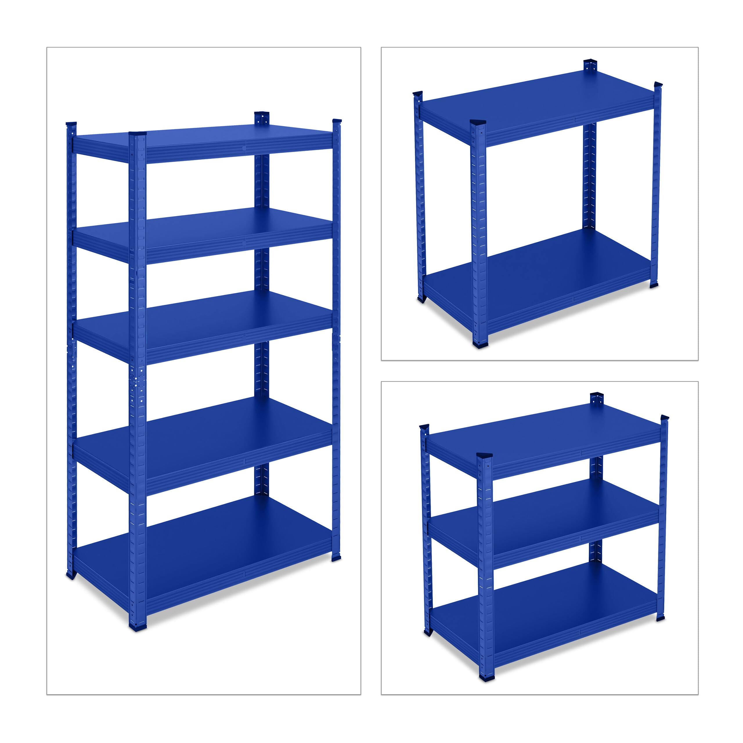 Relaxdays Estantería Metálica, Resiste 875 kg, 5 Baldas, Cargas Pesadas, Sótano, Taller, Acero, 150 x 75 x 30 cm, Azul