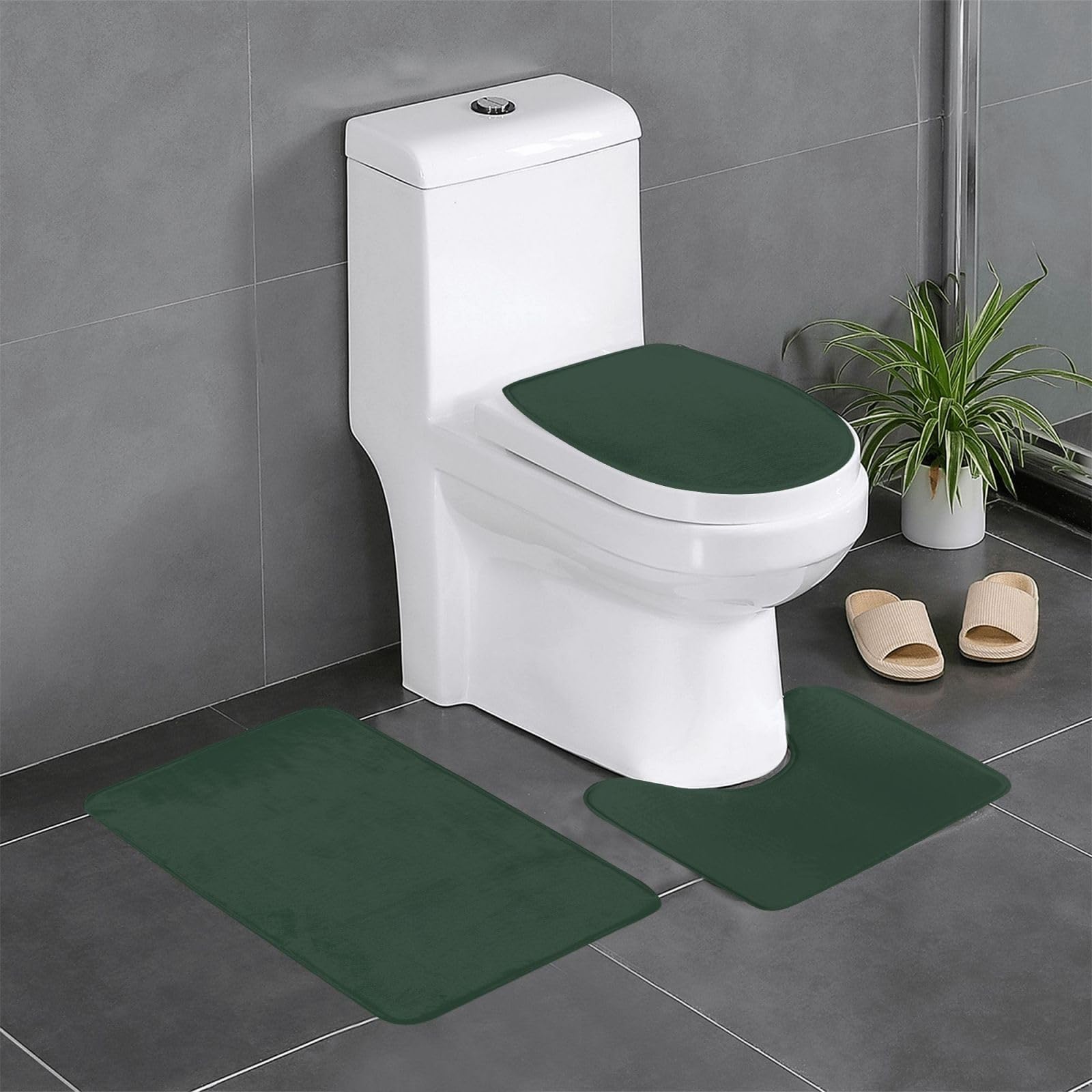 Alfombrillas de baño HYTTER juego de 3 piezas antideslizantes verdes en forma de U