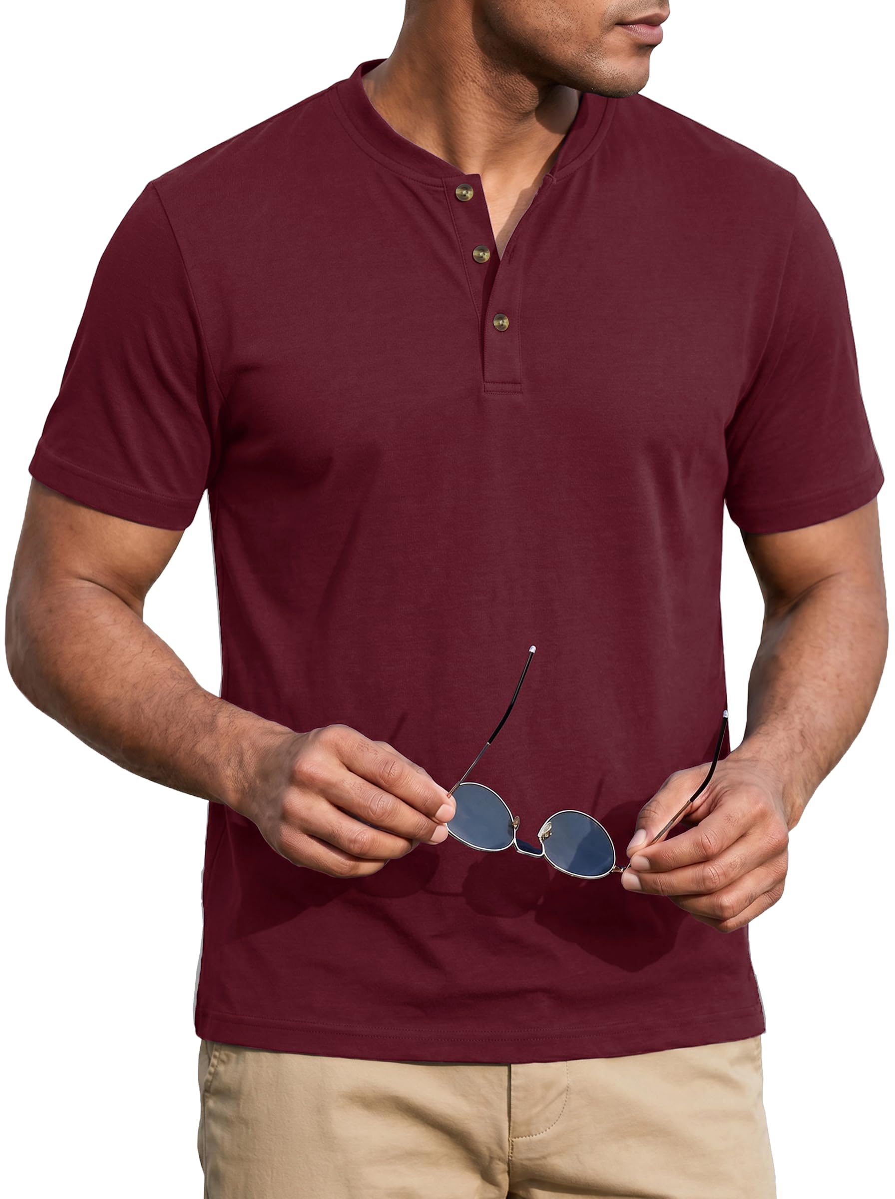 TACVASEN Henley Shirt Herren Sommer UV-Schutz Casual Shirts mit Knopfleiste | Basic Polyester Tshirt Atmungsaktive Leicht Obertail Regular Fit Kurzarm Freizeitshirt mit Knopfleiste