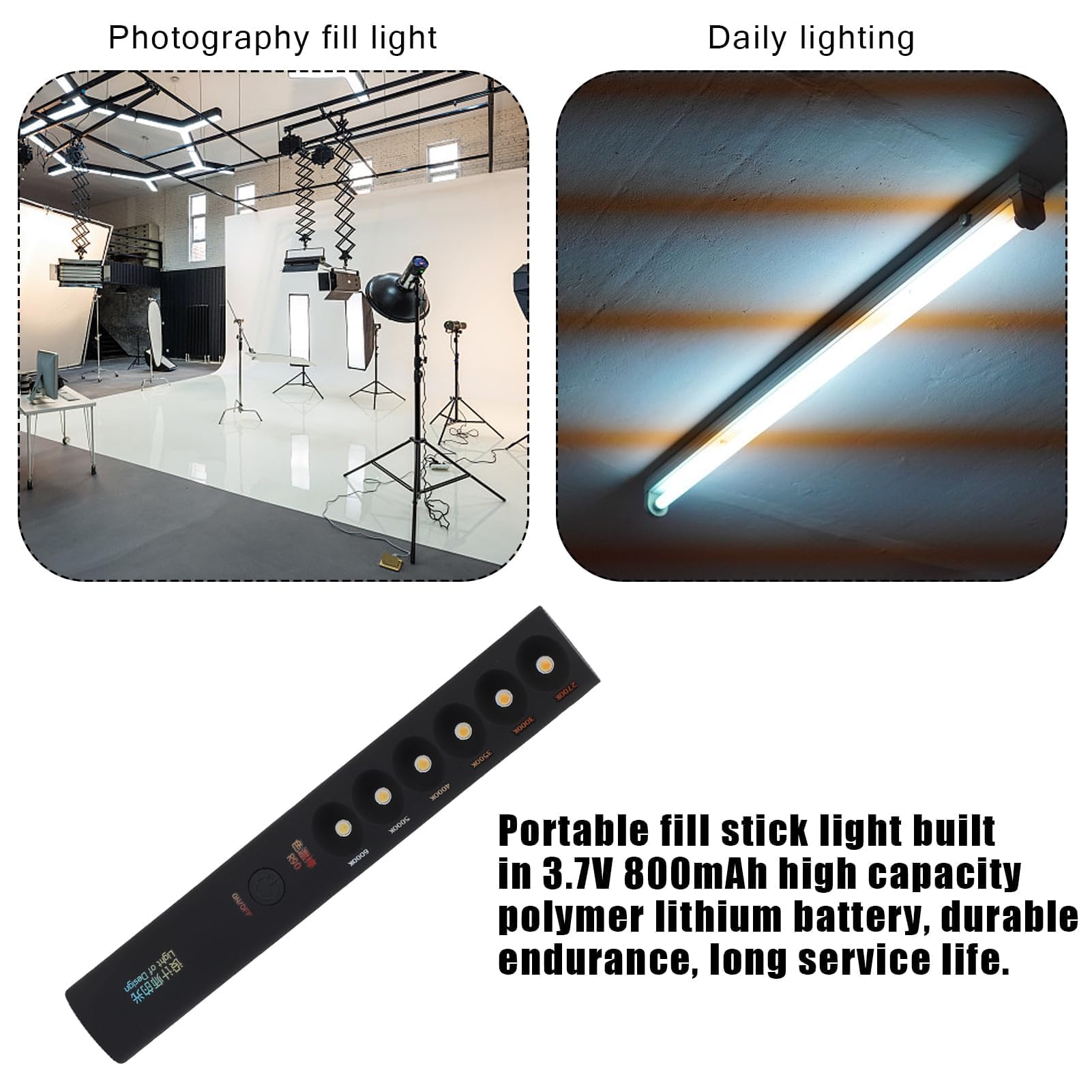 Bâton lumineux portatif de température de couleur de poche bâton de lumière vidéo de photographie professionnel rechargeable 2700K 6000K 6 modes bâton de lumière de