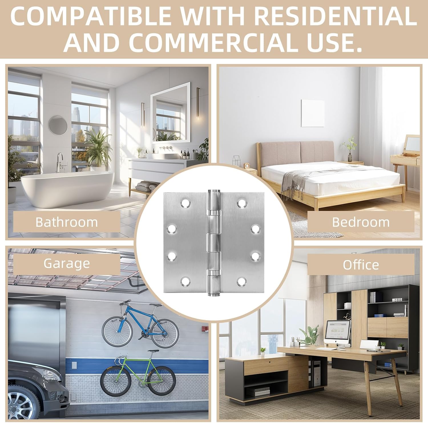 4.5" Ball Bearing Door Hinges with Square Corner, 3 Pack 4.5 x 4.5 Inches Stainless Steel Door Hinges Heavy Duty Hinges with 3mm Thickness, Silver