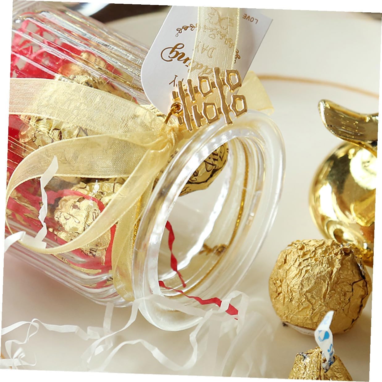Glass Candy Jar with Ceramic Bunny Ear Lid, Gold-trimmed Sealed Storage Jar for Wedding Favors and Party Candy Display