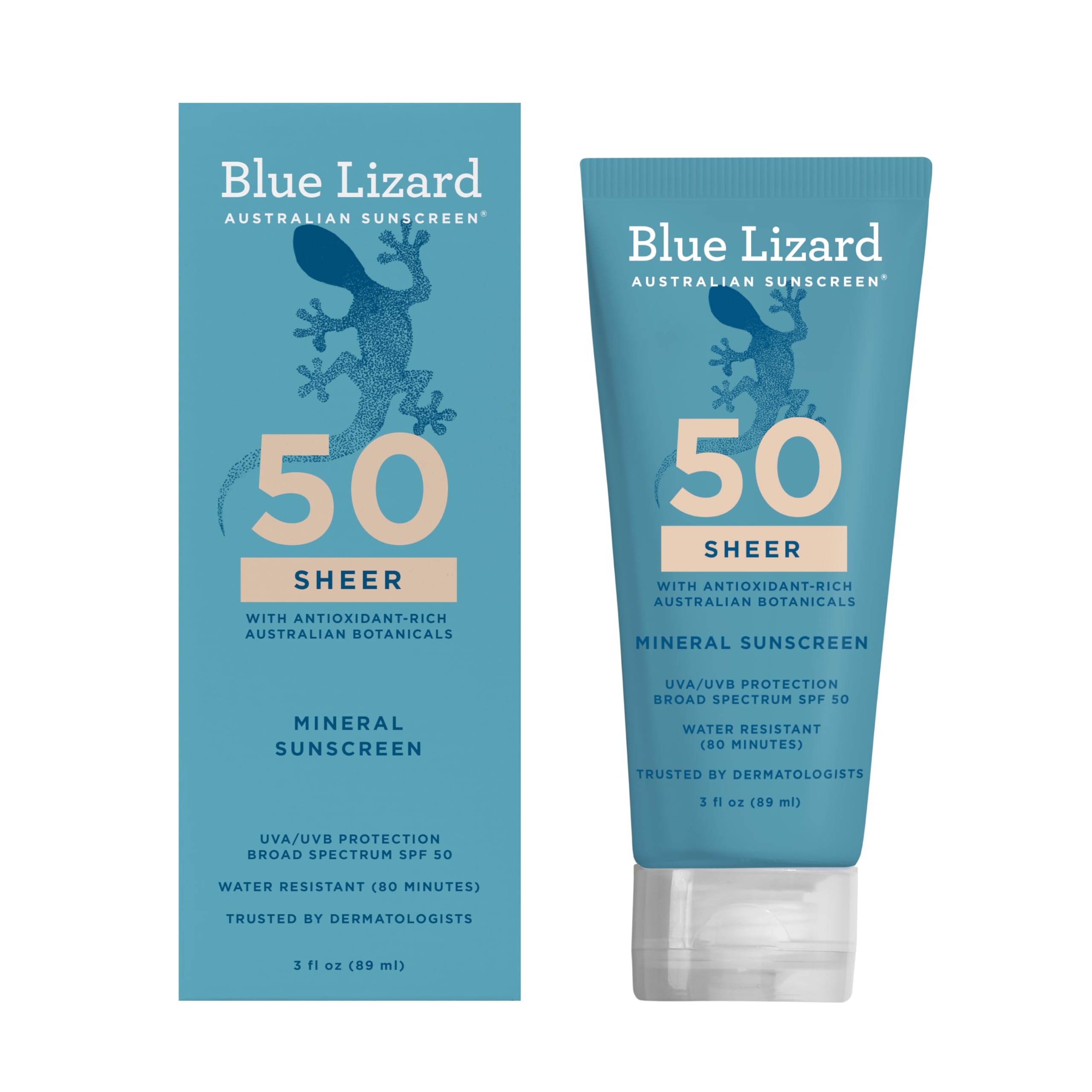 Blue Lizard Sheer Mineral SPF 50 Sunscreen Lotion, Zinc Oxide, 100% Mineral Formula, Nourishes with Australian Desert Lime and Peach, Paraben-Free, Fragrance-Free, 3 fl oz