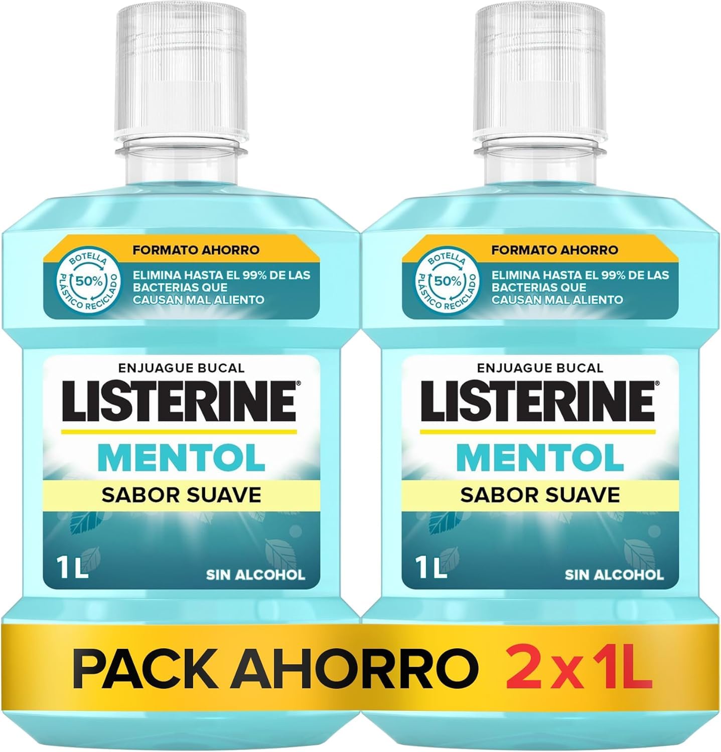 Listerine Mentol Suave 2 x 1 L: Aliento Fresco 24h Sin Alcohol
