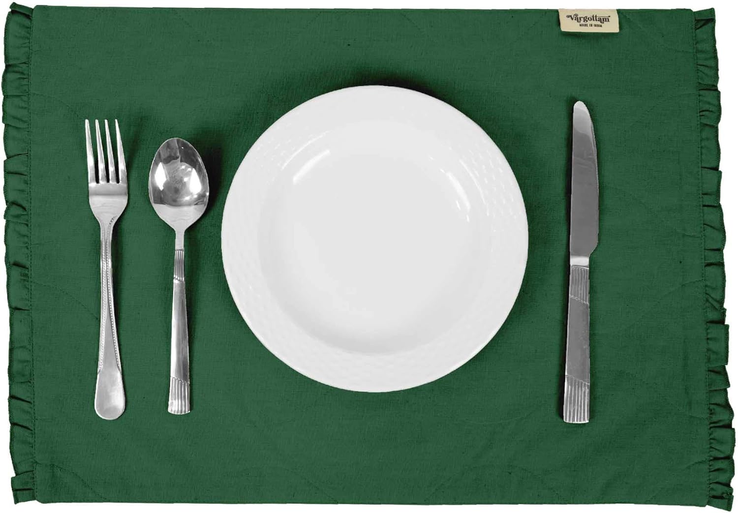 Dark Green Home Decor Cotton Flex Reversible Fabric Frill Placemats Table Dining Mats-Set of 8