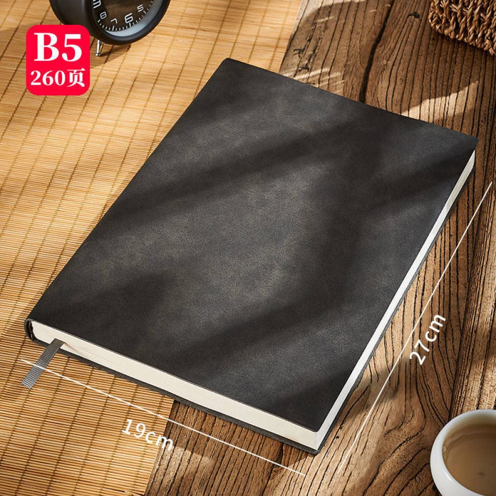 A4/B5/A5 Grand Journal d'affaires en Cuir Cahier de Bureau Agenda Journal Ligne Page épaissie Bloc-Notes 260 Feuilles, Noir, B5