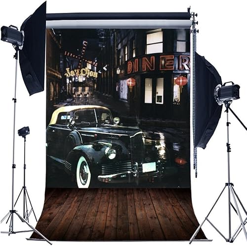 Miniatura 8 de AOFOTO Fondo de esquina de calle vintage de 5 x 7 pies, telón de fondo retro para fotografía de automóvil, nostalgia, edificios urbanos, niños,