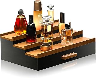 Parfymorganisatör, 30 x 20 x 10 cm parfymstativ i trä, 3 nivåer upphöjd Cologne-organiserare med facklådor, bärbart Colognestativ för vardagsrum byrå
