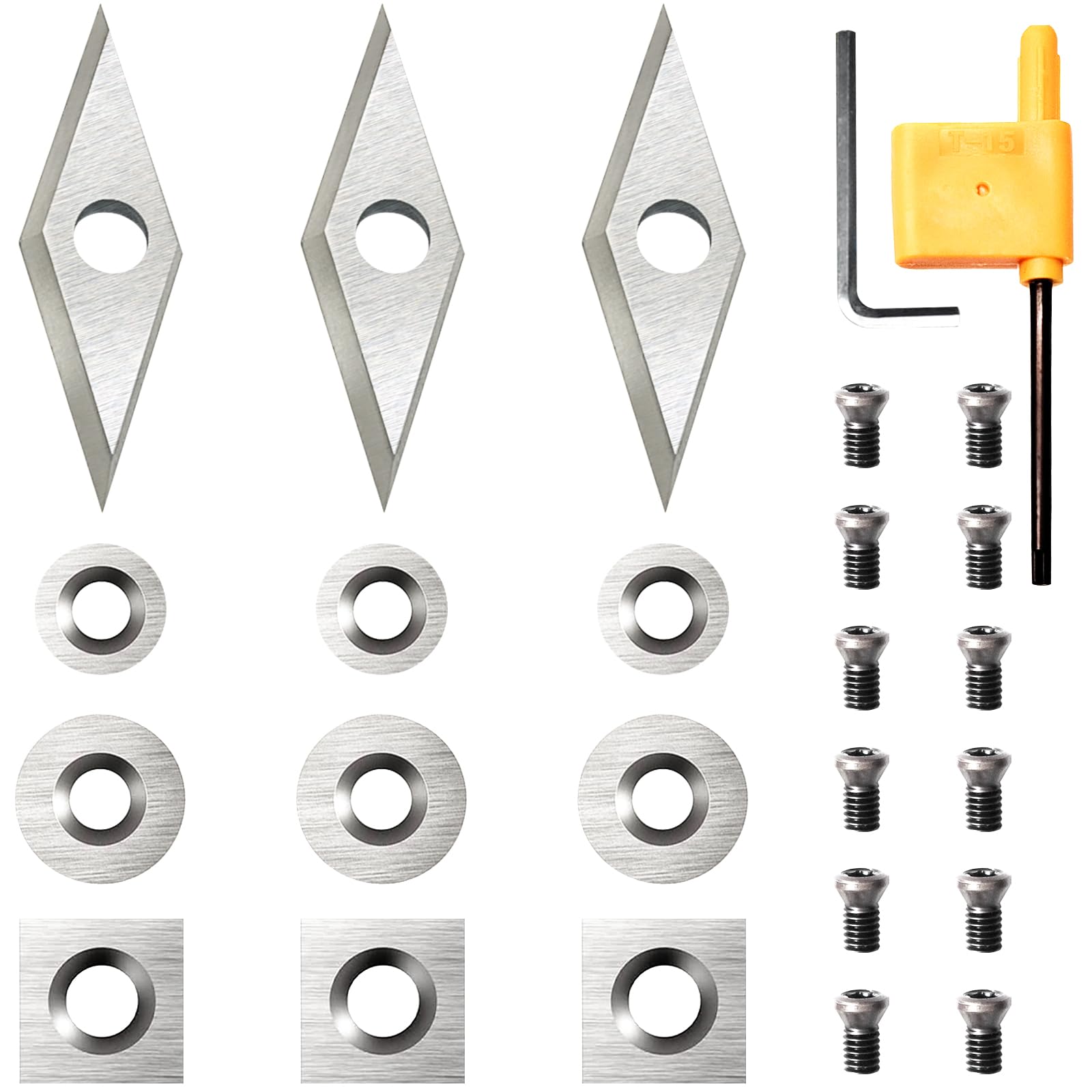 12Pcs Tungsten Carbide Cutters Inserts Set,Lathe Tools for Wood Lathe Turning Tools,Supplied with Screws and Screwdriver