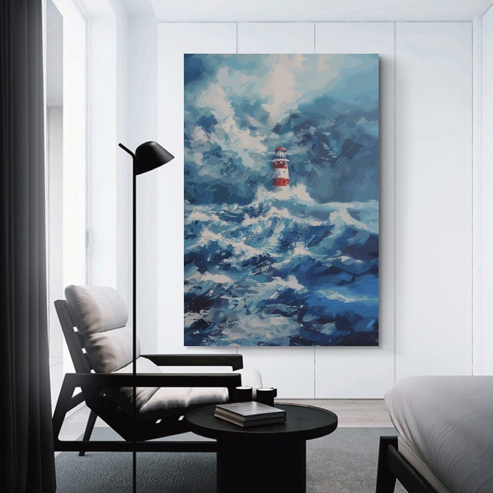 Junmoney Unframe-Style-1 Lighthouse In The Storm Home Decor Wall Art 08X12inch(20X30cm), For Lounge, Study, Hallway Or Flat Walls, Stylish Home Artwork For Focal Walls