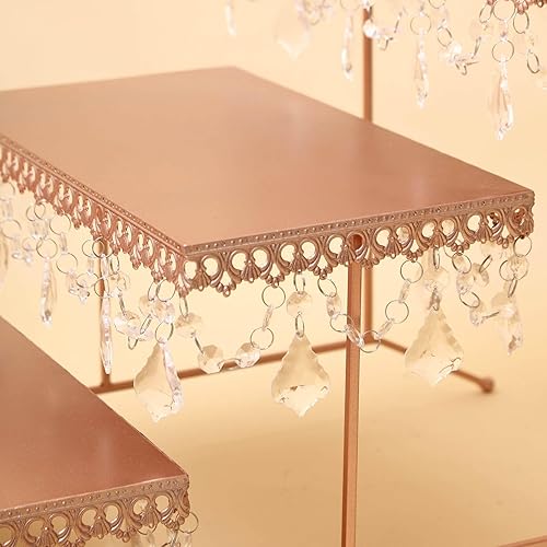 Miniatura 6 de Efavormart - Soporte dorado de 3 niveles para servir magdalenas y postres de 15 pulgadas de alto, con colgantes de cristal