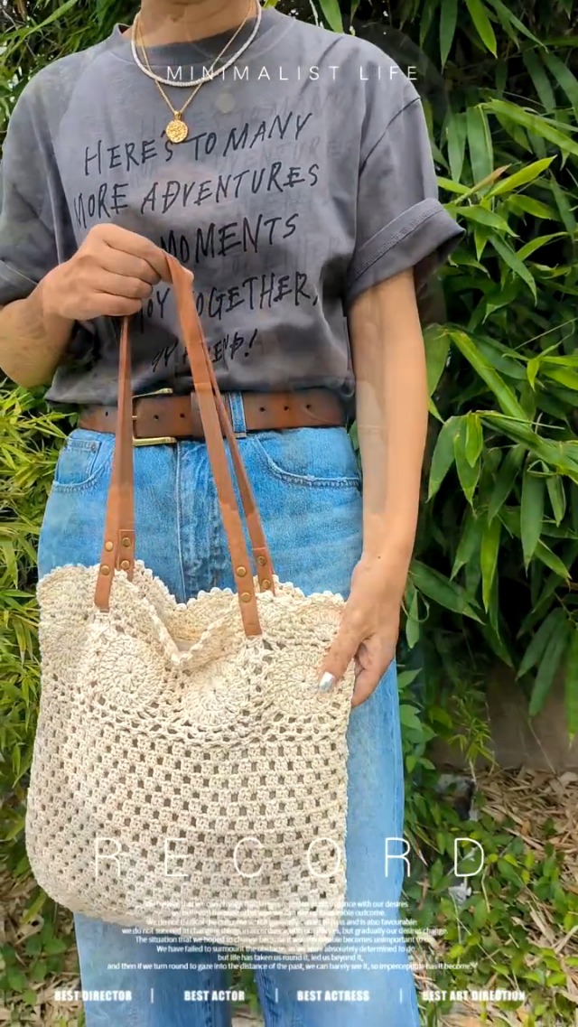 Bolso Tote de crochet hecho a mano de algodón con forro de lino miniatura 7