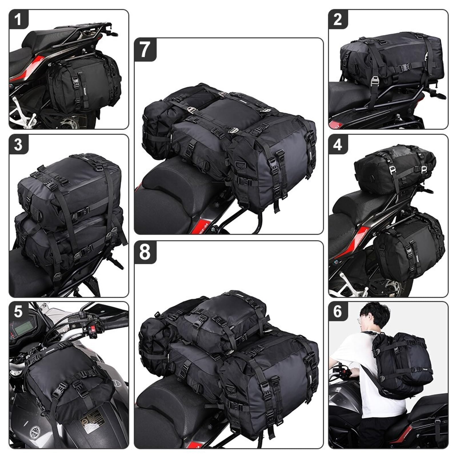 torba na siodełko motocyklowe Torba na tylne siedzenie motocyklowe, wodoodporna, torba boczna na siodło, plecak, wielofunkcyjna torba na ramię Bagaż motocyklowy torba(Black-10L)