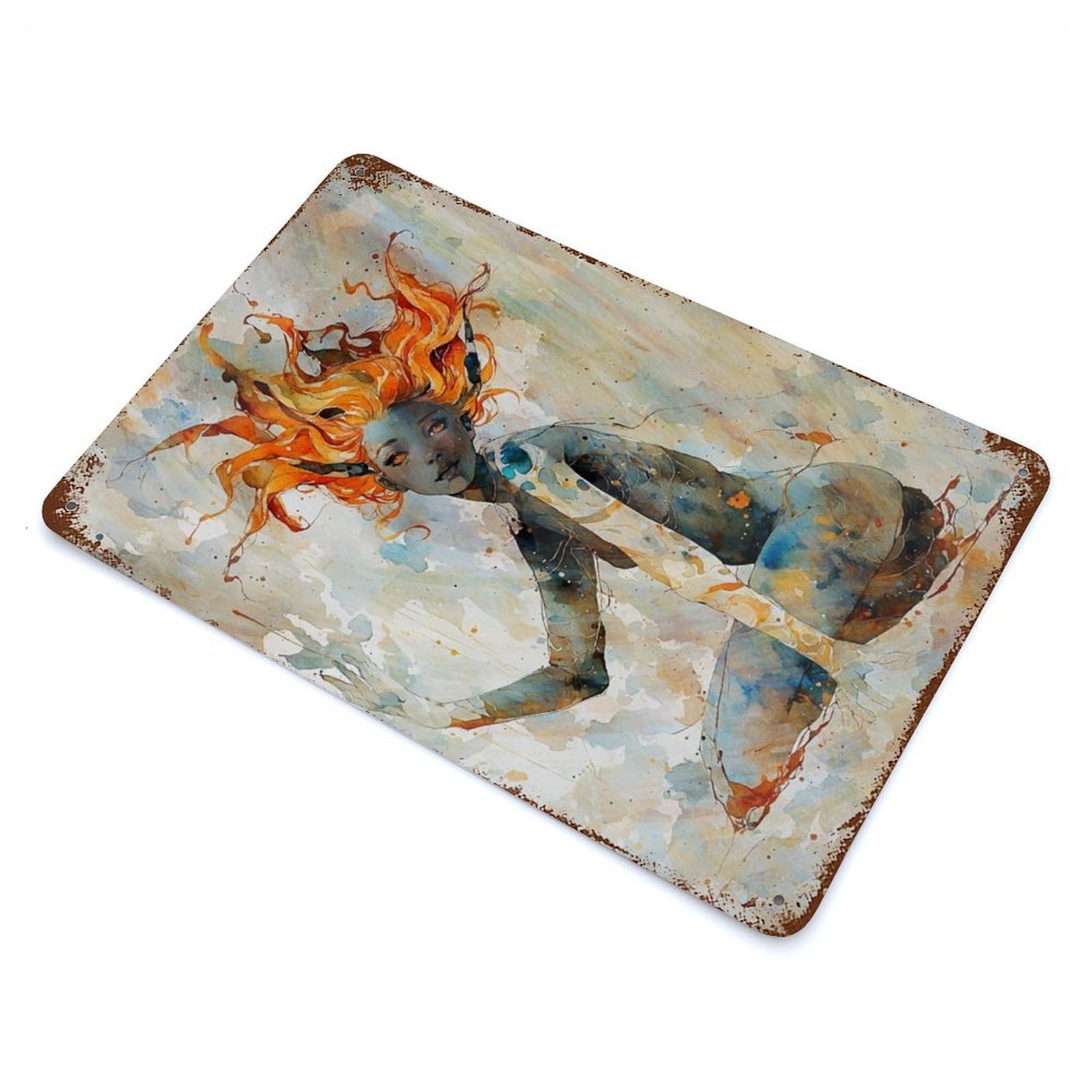 Garage Style Celestial Fae Rust Effect Tin Sign 11.8"x7.9", Industrial Home Decor for Bar And Workshop