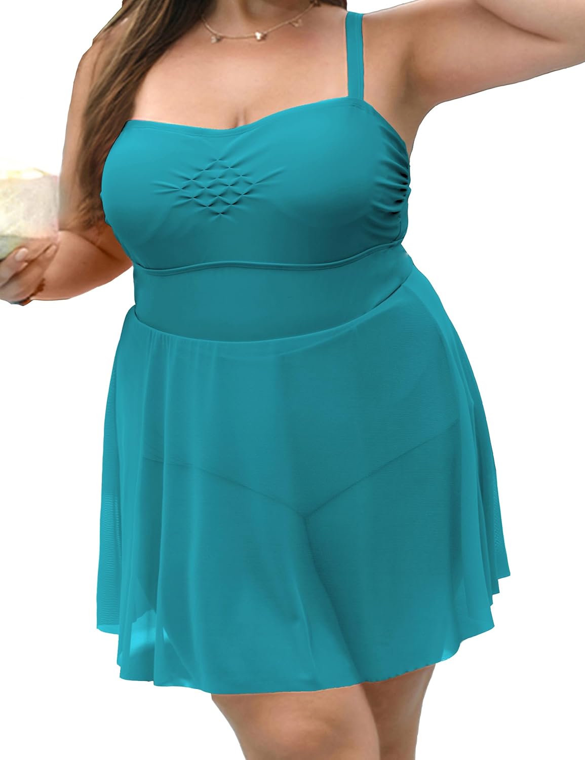Plus Size Swim Dress One Piece Swimsuits for Women Swim Romper Bathing Suits Tummy Control Modest Swimdresses