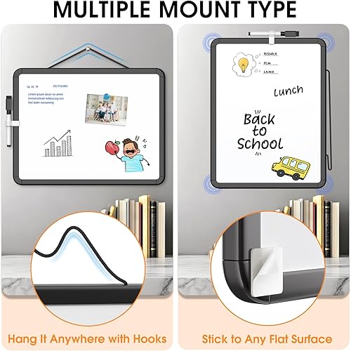Vista 43 de MaxGear Pizarra pequeña de borrado en seco, pizarra blanca colgante de doble cara de 14 x 11 pulgadas para pared, mini pizarra blanca con 3 Blanco
