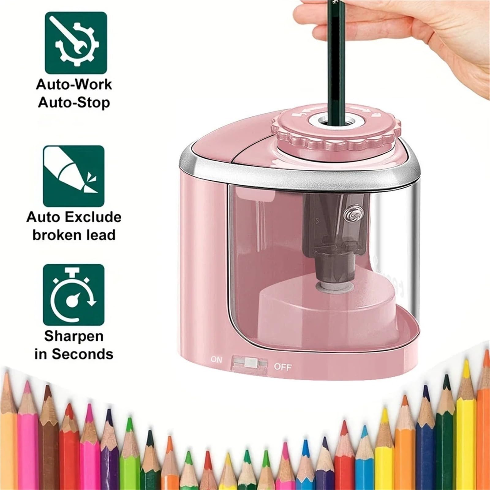 Elektryczny pulpit Sharkers Desktop Automatyczny ołówek Skinding Dodatek do ołówków 6-8 mm dla studentów Szkoła Biurowe Papeteria (Pink)