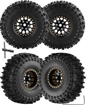 RC Full Brass 1.0 RC Wheel RC Tires for 1/18 1/24 Trx4m Axia l SCX24 RC Crawler,1.0" Beadlock RC Truck Tires and Wheel Highway Tires Wheel Rim,4PCS Style A