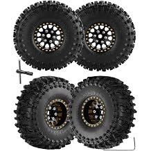 RC Full Brass 1.0 RC Wheel RC Tires for 1/18 1/24 Trx4m Axia l SCX24 RC Crawler,1.0" Beadlock RC Truck Tires and Wheel Highway Tires Wheel Rim,4PCS Style A