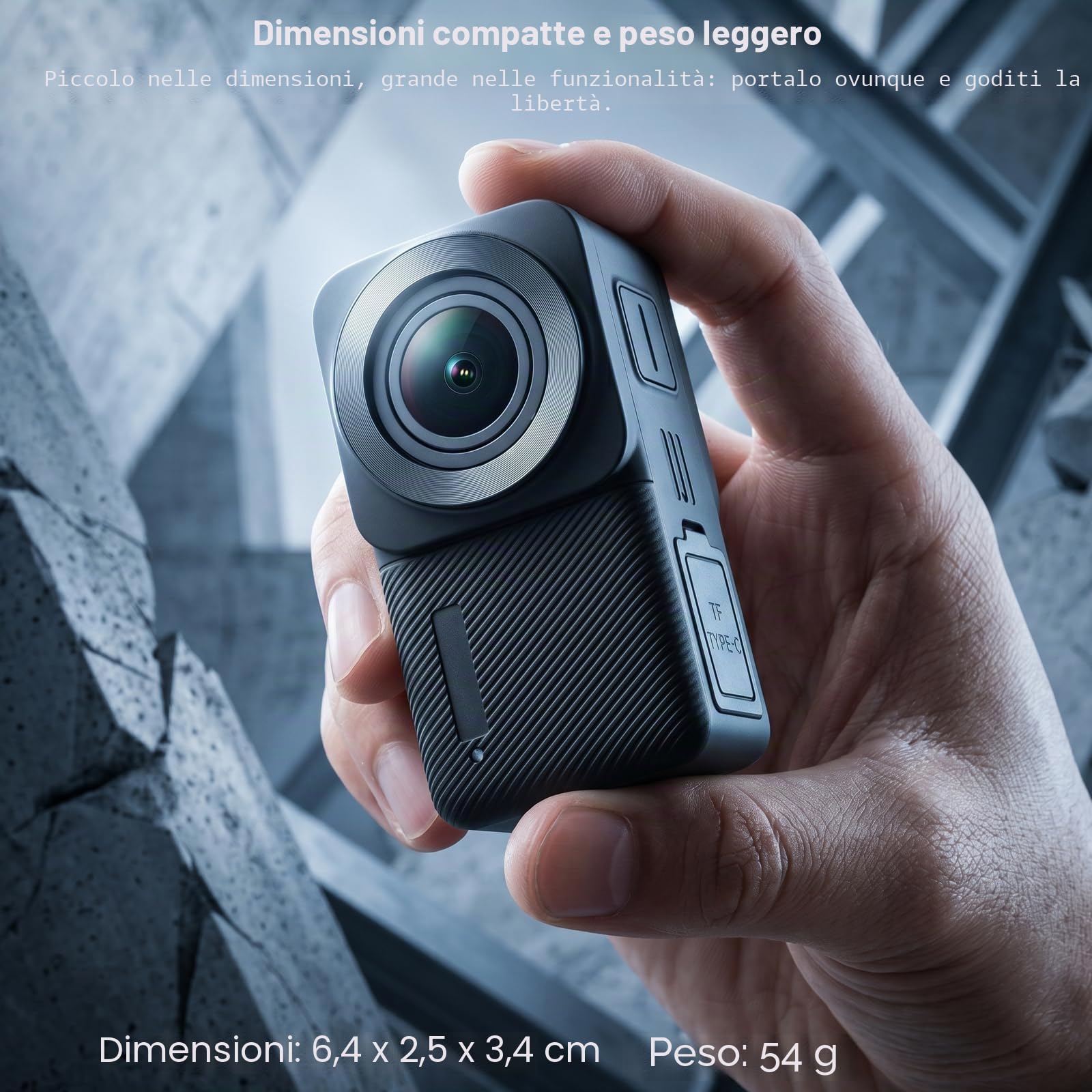ydi Action Cam Impermeabile 5K/30fps, Videocamera Portatile per Vlog, Fotocamera Subacquea da Pollice con EIS, Wi-Fi, Touchscreen, Kit di Accessori, Scheda da 64GB
