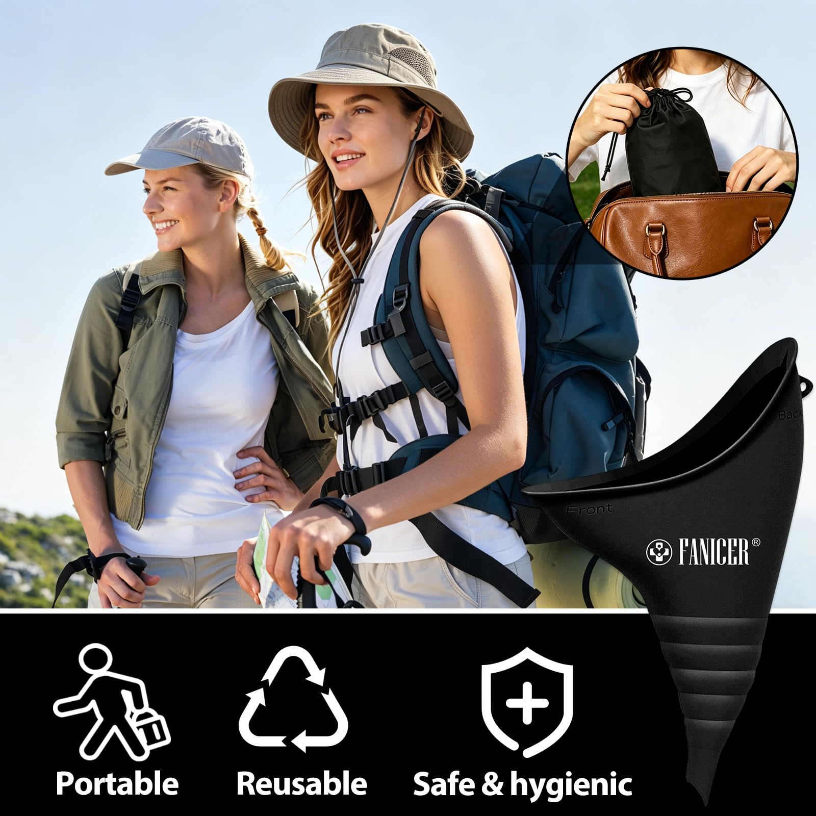 Portatif Urinoir Femme, Urinoir Réutilisable à Entonnoir en Silicone, avec Tube d'extension, Urinoirs pour Femme Pliable en Portable, pourCamping, Toilettes pour Camping, Randonnée, Vacances