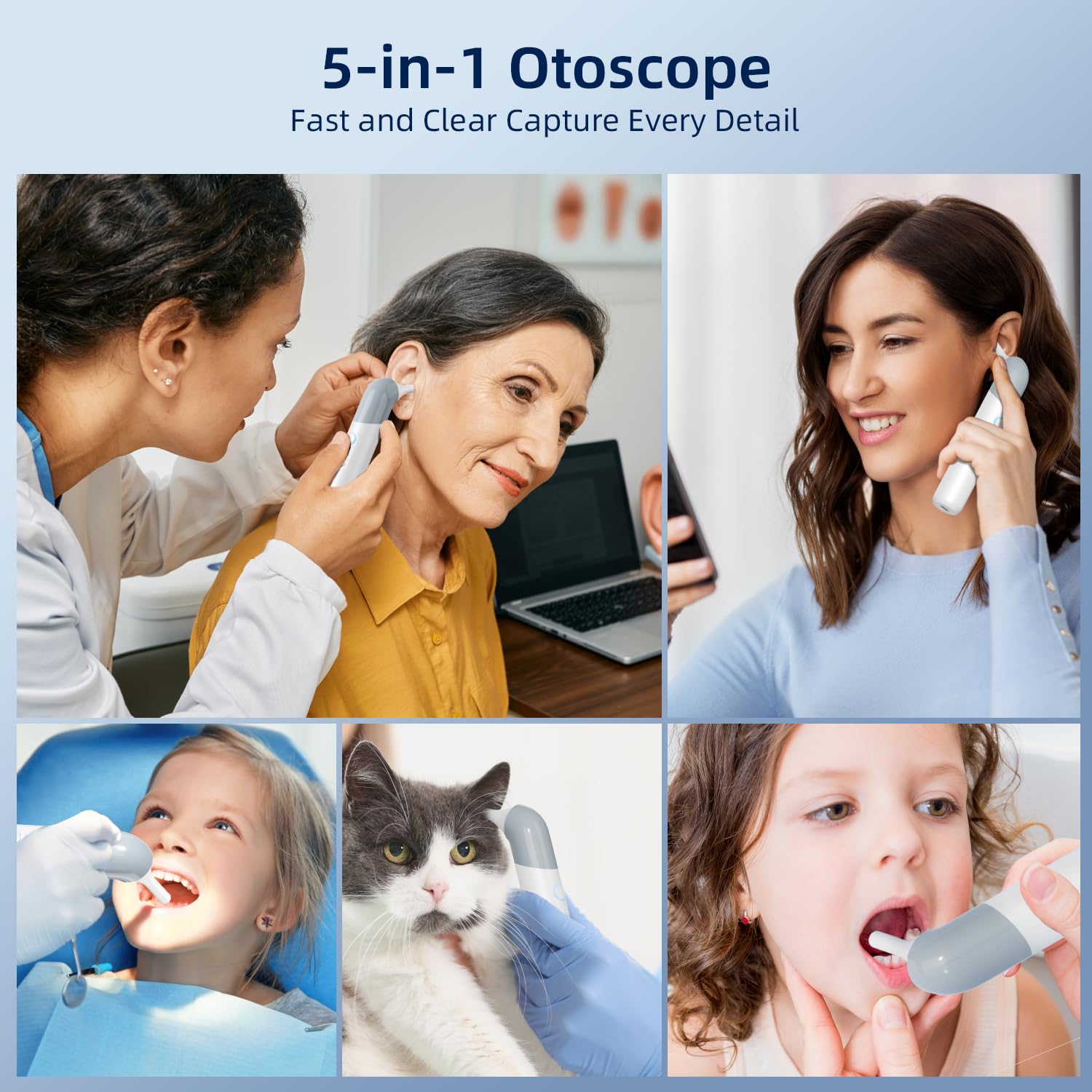 Otoscope sans fil WiFi 1080p avec 6 lumières LED, 10 accessoires pour enfants, animaux et adultes, compatible Android et iPhone