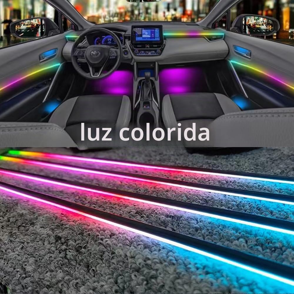 Luces ambientales interiores del coche, 6 en 1, 18 en 1, 22 en 1, tira de fibra óptica acrílica LED, modos universales de decoración con ritmo de sincronización de música, control de aplicación