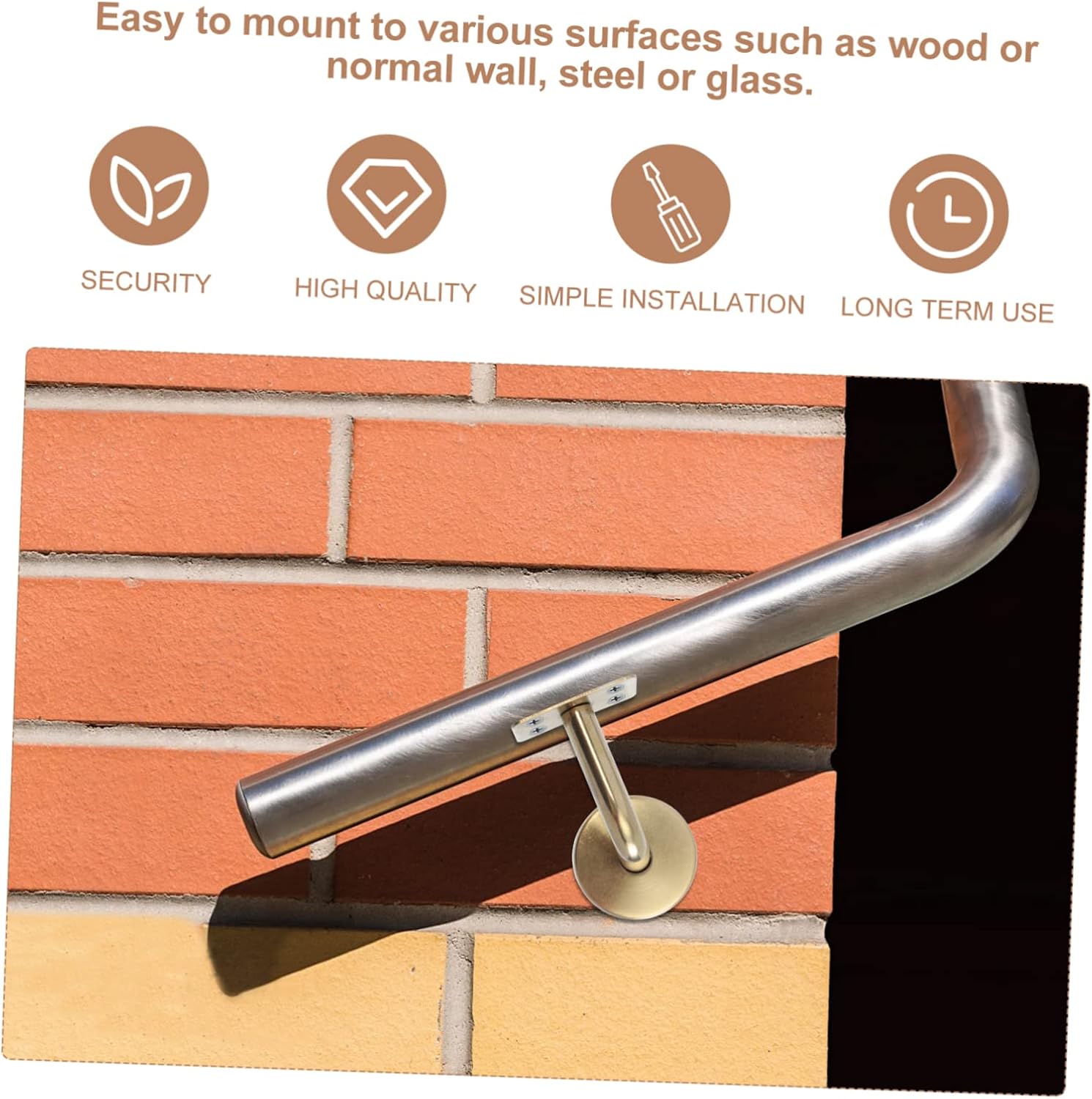 Homoyoyo 3sets Hand Rail Brackets Wall Mount Railing Bracket Dowel Support for Stairs Banister Rail Support Handrail Holder Easy Mounting for Wood or Wall 2pcs*3