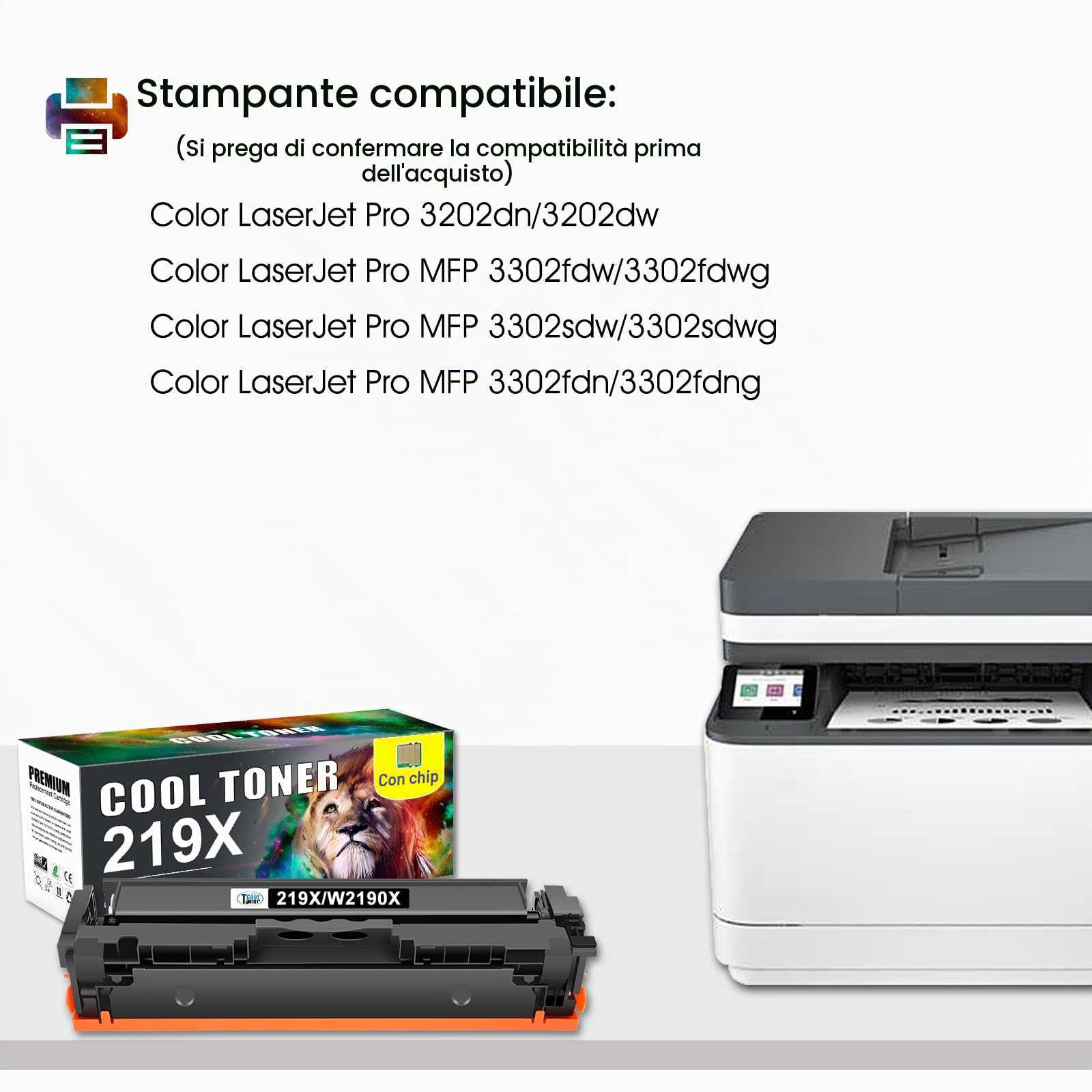 219A 219X 3302FDW 3302SDW 3302FDN Toner Nessun chip 4-Pack | Compatibili per HP 219A 219X Color LaserJet Pro MFP 3302FDW 3302FDNG 3302SDWG 3302FDWG 3202DN Nero Ciano Giallo Magenta