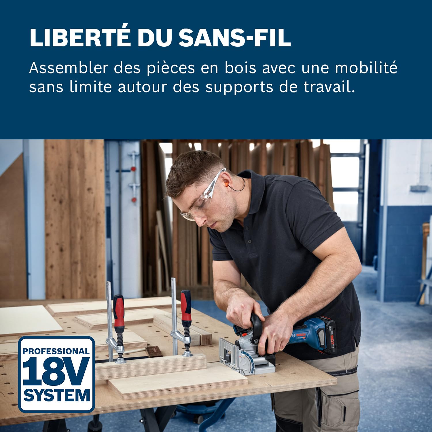 Bosch Professional 18V System Fraiseuse à lamelles portative GFF 18V-22 (fraise latérale Ø 105 mm, sac à poussières, plaque de branchement, clé à ergots, calage, L-BOXX, sans batterie/chargeur)