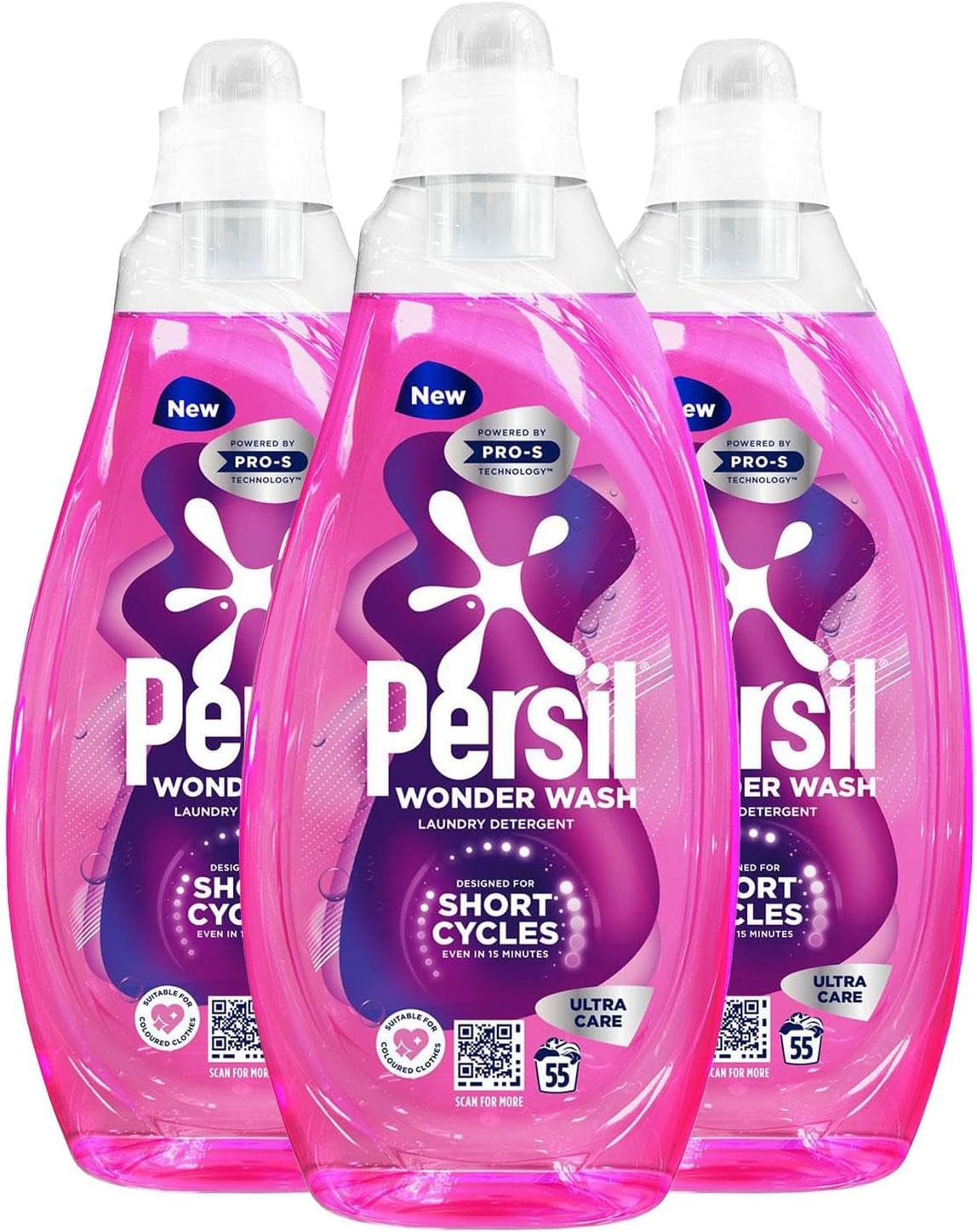 Persil Wonder Wash Liquid Detergent Stain Removal Designed for Shortest Cycles Even in 15 Minutes Fast Acting Formula with PRO-S Technology 55 Washes 1.485 Litre (Pack of 3, Ultra Care)