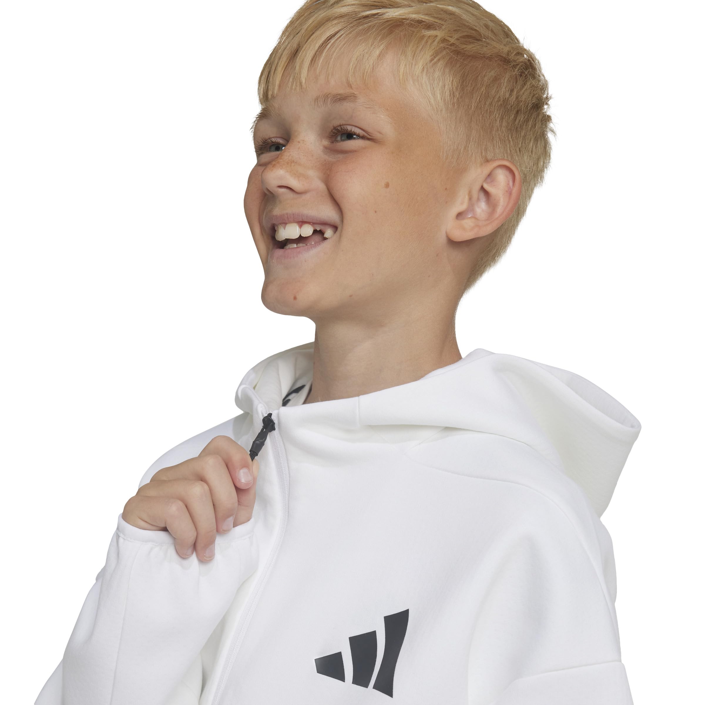 adidas Z.n.e. Felpa con cappuccio e zip intera, per bambini, bianco/nero, L, bianco/nero, L