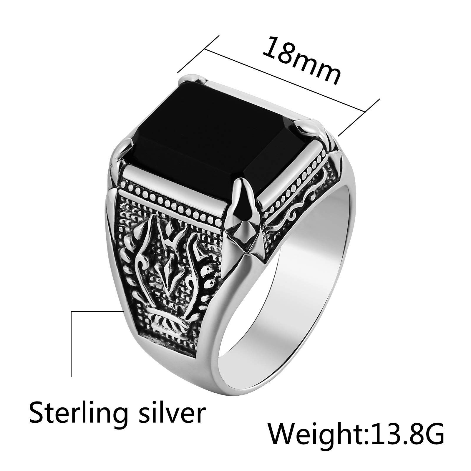 KnSam Anello Agata Nero Argento 925 Anello Intagliato Fantasia Uomo, Argento sterling