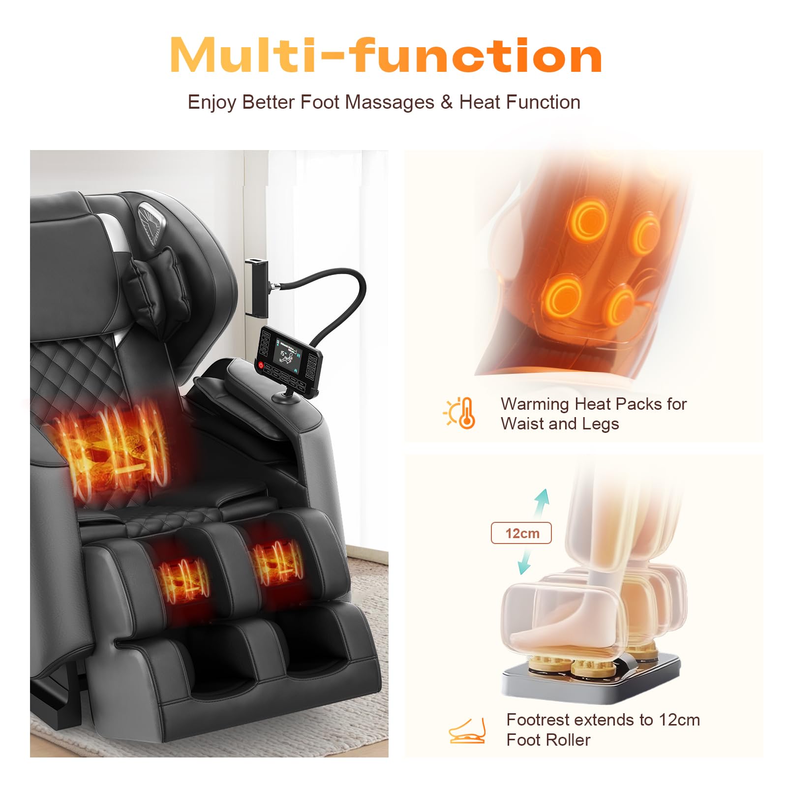 Sillón de Masaje con 14 Rodillos,9 Airbags, Calefacción para Espalda y Piernas, Masaje de Pies, Altavoces Bluetooth, Control por Teléfono Inteligente, Panel táctil,Sillón para Todo el Cuerpo