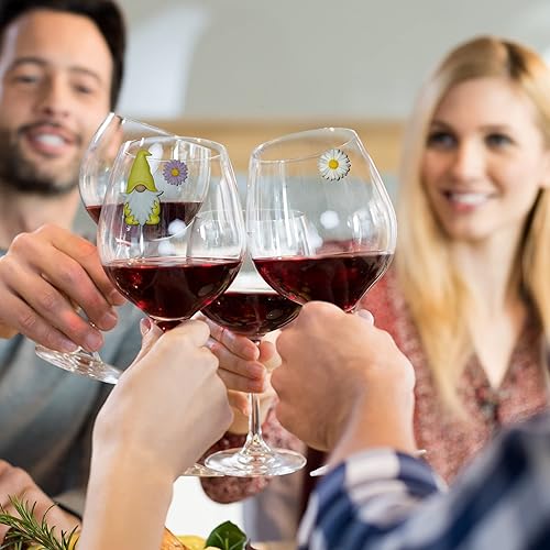 Miniatura 3 de Dijes para copas de vino de gnomos y flores, marcadores de bebida pastel, bonito juego de 7 dijes perfectos para copas de champán, vino y sin tallo