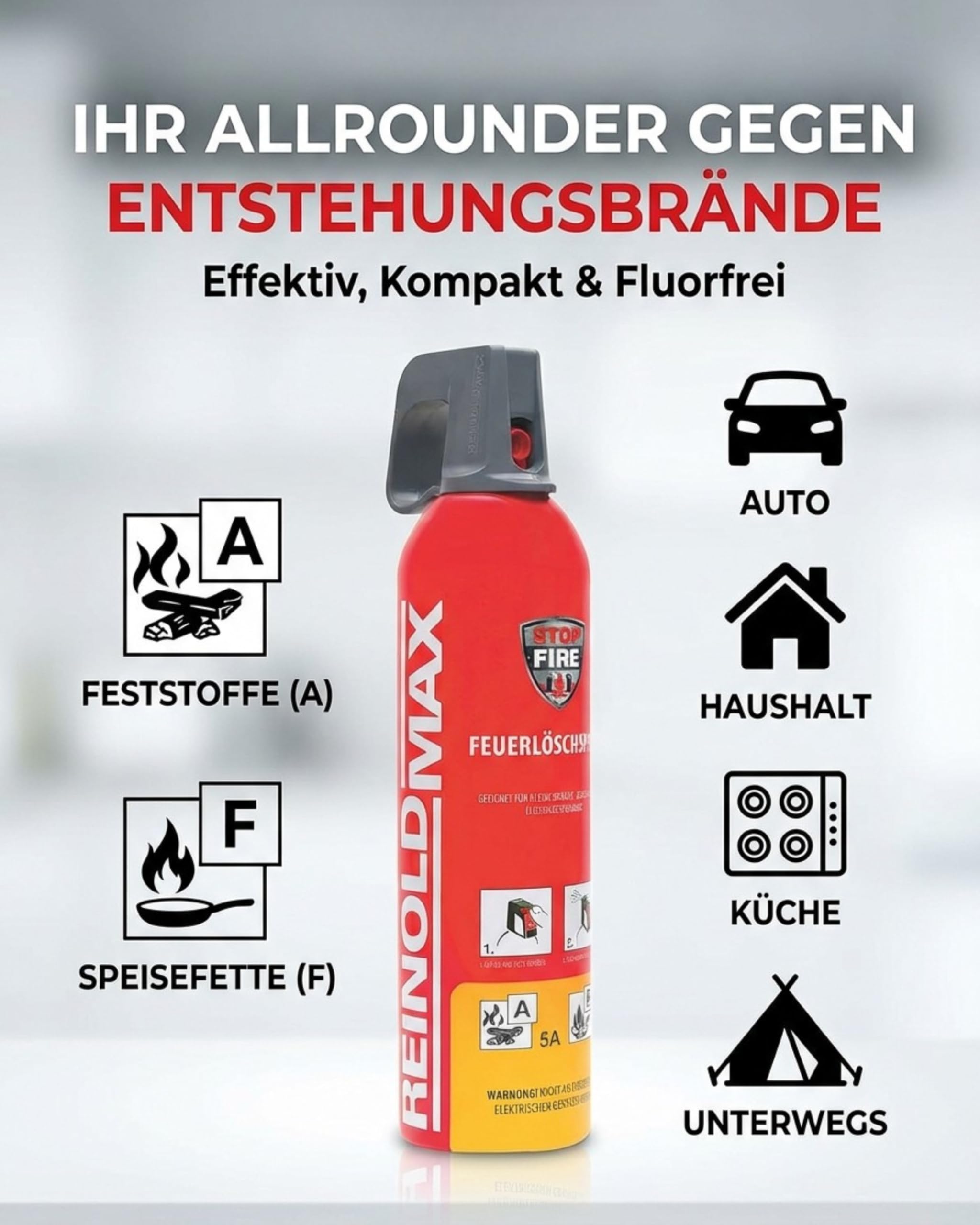 Xenotec Feuerlöscher - Löschspray 2x750 ml - Feuerlöscher Auto - Küche, Haushalt, Auto Feuerlöscher Schaum - Schaumlöscher - Co2 Feuerlöscher - Kompakter Feuerlöscher für unterwegs